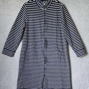 LL Bean Ultrasoft Sweatshirt Robe Zip-Front Cotton Navy Stripe Size M Pockets